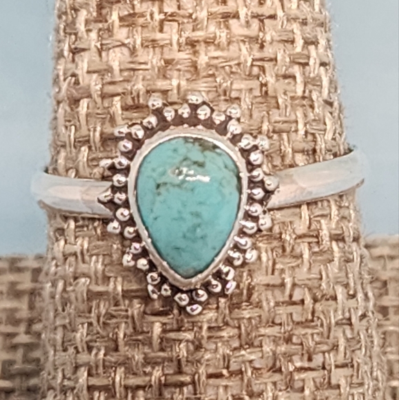 Turquoise Teardrop and Sterling Ring - Picture 2 of 6